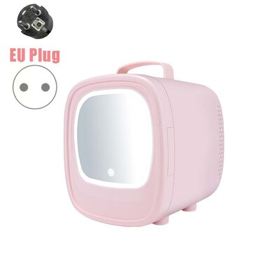 6L Mini Car Refrigerator Mirror Surface Fridge Car Home Dual-use Beauty Refrigerator Facial Mask Cooler with LED Light