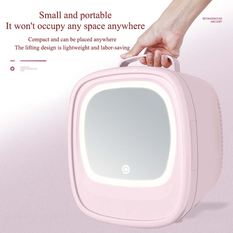 6L Mini hladnjak za automobil Zrcalna površina Hladnjak za automobil Kućni hladnjak za ljepotu dvostruke namjene Hladnjak za kozmetiku Maska za lice s LED svjetlom