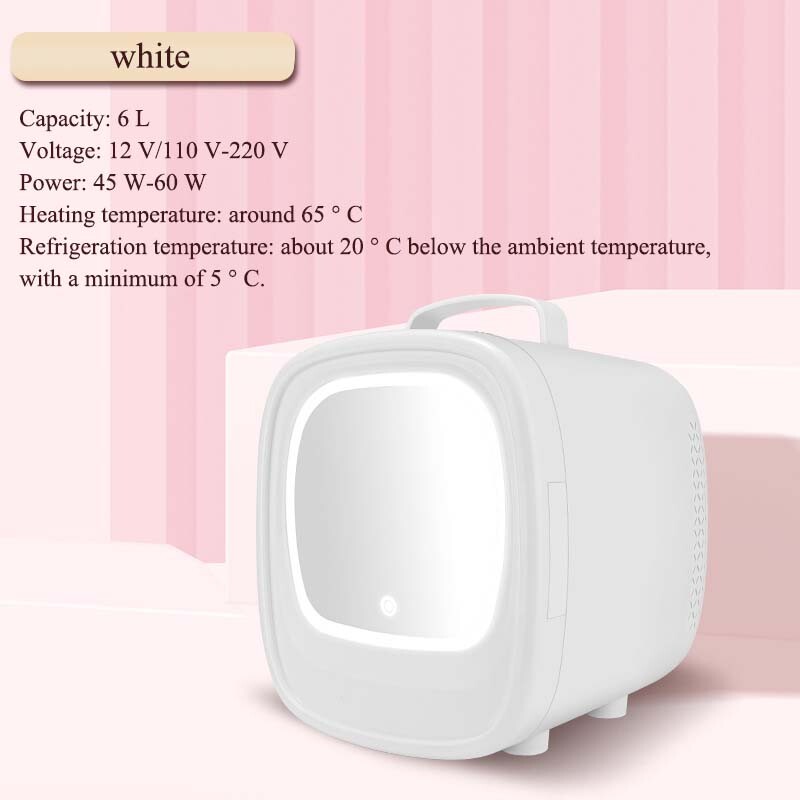6L Mini hladnjak za automobil Zrcalna površina Hladnjak za automobil Kućni hladnjak za ljepotu dvostruke namjene Hladnjak za kozmetiku Maska za lice s LED svjetlom