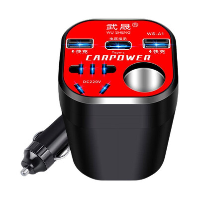 Μετατροπέας μετατροπέα τύπου Cup Mounted Car QC Charger Μετατροπέας ισχύος αυτοκινήτου 24V 12v 220v Fonte Automotiva
