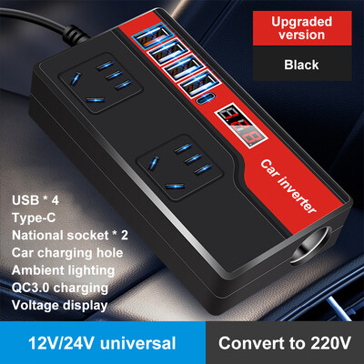 Μετατροπέας ισχύος αυτοκινήτου DC 12V/24V σε AC 220V Αυτόματος μετατροπέας ισχύος 2000W με 4 θύρες USB Υποδοχή ψηφιακής οθόνης Προσαρμογείς τροφοδοσίας αυτοκινήτου