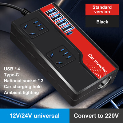 Μετατροπέας ισχύος αυτοκινήτου DC 12V/24V σε AC 220V Αυτόματος μετατροπέας ισχύος 2000W με 4 θύρες USB Υποδοχή ψηφιακής οθόνης Προσαρμογείς τροφοδοσίας αυτοκινήτου