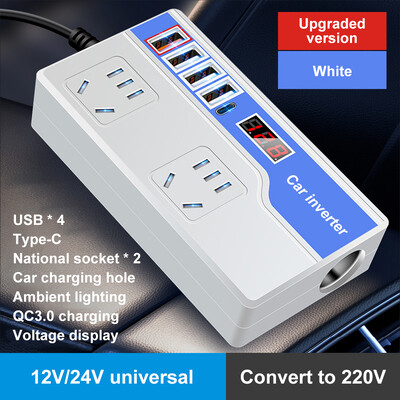 Μετατροπέας ισχύος αυτοκινήτου DC 12V/24V σε AC 220V Αυτόματος μετατροπέας ισχύος 2000W με 4 θύρες USB Υποδοχή ψηφιακής οθόνης Προσαρμογείς τροφοδοσίας αυτοκινήτου