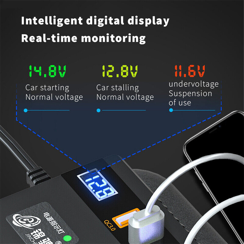 Μετατροπέας ισχύος αυτοκινήτου Προσαρμογέας φορτιστή DC σε AC για 12V 24V έως 220V 1 θύρας QC3.0 Ψηφιακός μετατροπέας οθόνης γρήγορης φόρτισης για κυψέλη