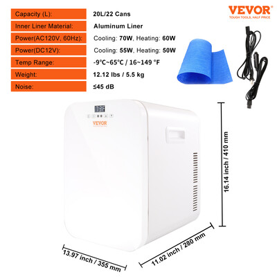 VEVOR 20L Mini Refrigerator Portable Freezer Cooler Ice Box Αποθήκευση Skincare Cosmetic Food Drink for Camping Home Car Use