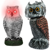 Owl Decoy Fightening Fake Owl Scare Bird Control Devices with Περιστρεφόμενη κεφαλή και φως για Outdoor Garden Yard Bird Repellent