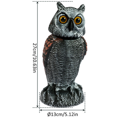 Owl Decoy Fightening Fake Owl Scare Bird Control Devices with Περιστρεφόμενη κεφαλή και φως για Outdoor Garden Yard Bird Repellent