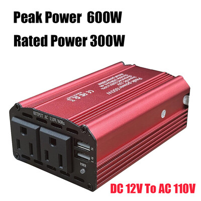 600 W tippvõimsusega 300 W nimivõimsusega auto toiteinverter DC 12 V kuni AC 110 V USB autoadapteri muundur Täiustatud multifunktsionaalne pistikupesa