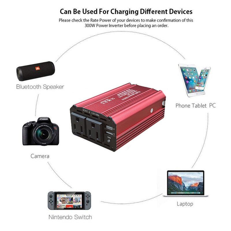 Ισχύς αιχμής 600W 300W Ονομαστική Power Car Power Inverter DC 12V σε AC 110V Μετατροπέας USB Car Adapter Βελτιωμένη υποδοχή πολλαπλών λειτουργιών