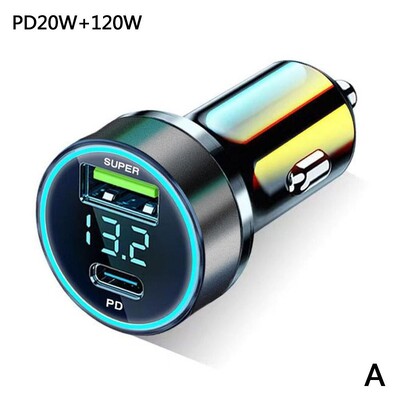 120W + PD 20W auto punjač otporan na visoke temperature prijenosni adapter za brzo punjenje metalni zaslon USB+PD auto punjač