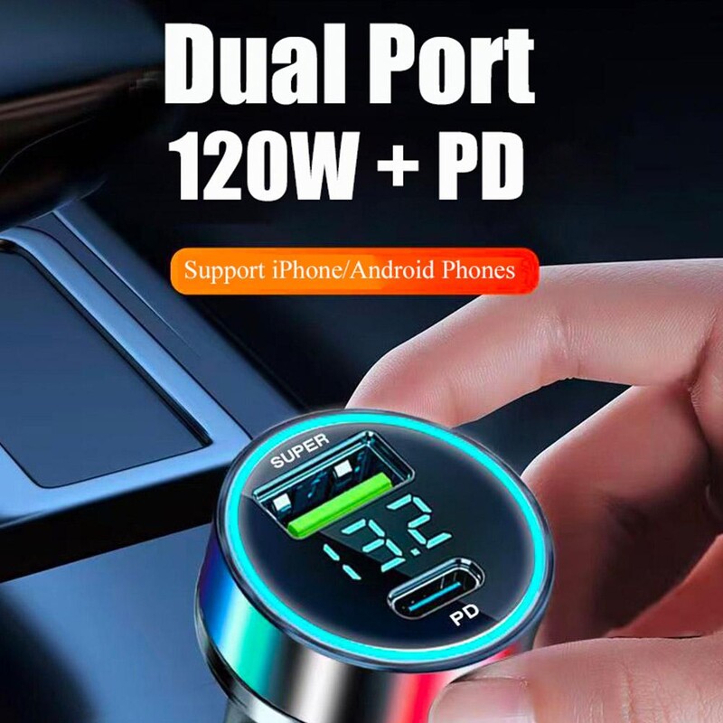120W + PD 20W auto punjač otporan na visoke temperature prijenosni adapter za brzo punjenje metalni zaslon USB+PD auto punjač