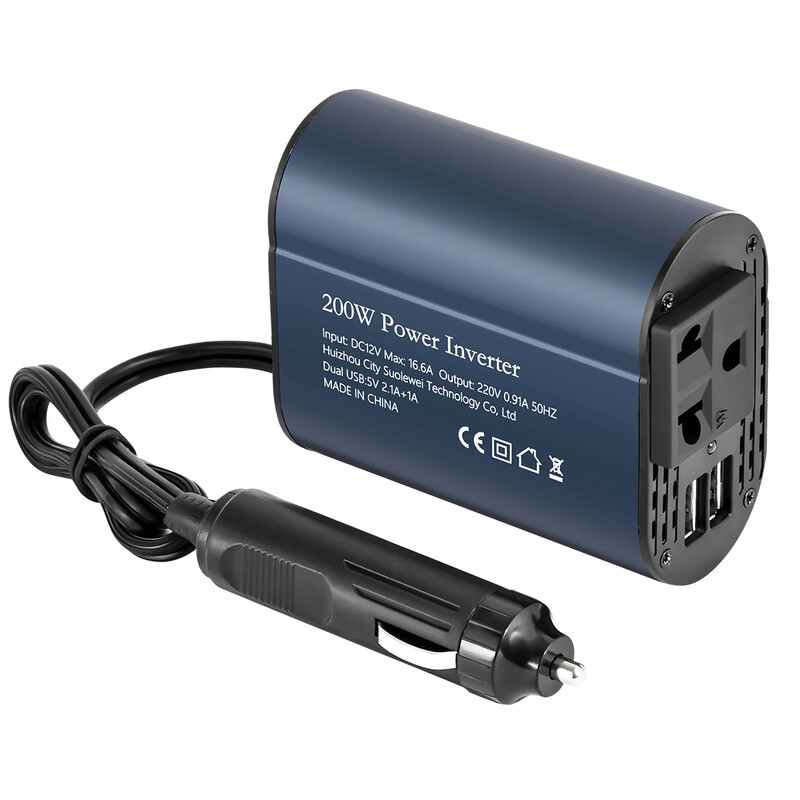 Prenosný automobilový invertorový nabíjací menič 220V 50HZ, 200W adaptér, automobilové príslušenstvo, duálne USB rozhranie
