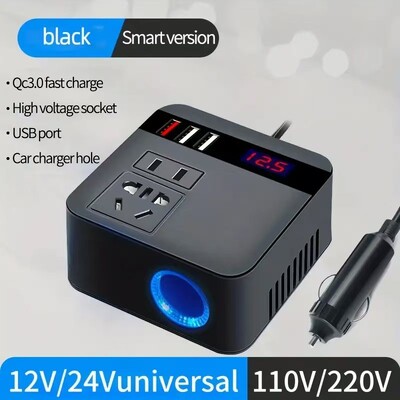 Autóinverter DC12V/24V – 110V/220V 150W csúcs LED kijelző Aljzatok Táp inverter Adapterek Gyorstöltés Gépkocsi Inverterek