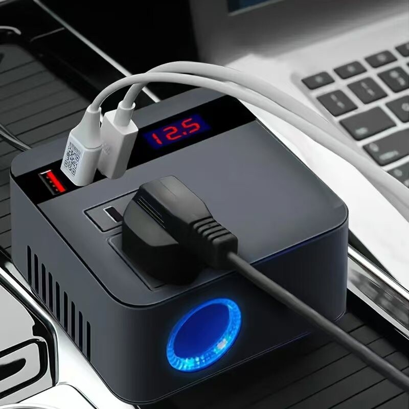 Automobilový invertor DC12V/24V na 110V/220V 150W Peak, zásuvky pre LED displeje, adaptéry na invertory, rýchlonabíjacie meniče do automobilov