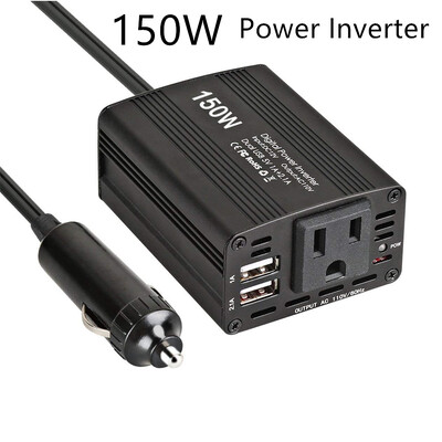 150 W toiteinverter – 12 V DC kuni 110 V/120 V vahelduvvoolu auto toitemuundur koos vahelduvvoolu pistikupesade, USB-portide, autoinverteriga autole, veokile, kodule