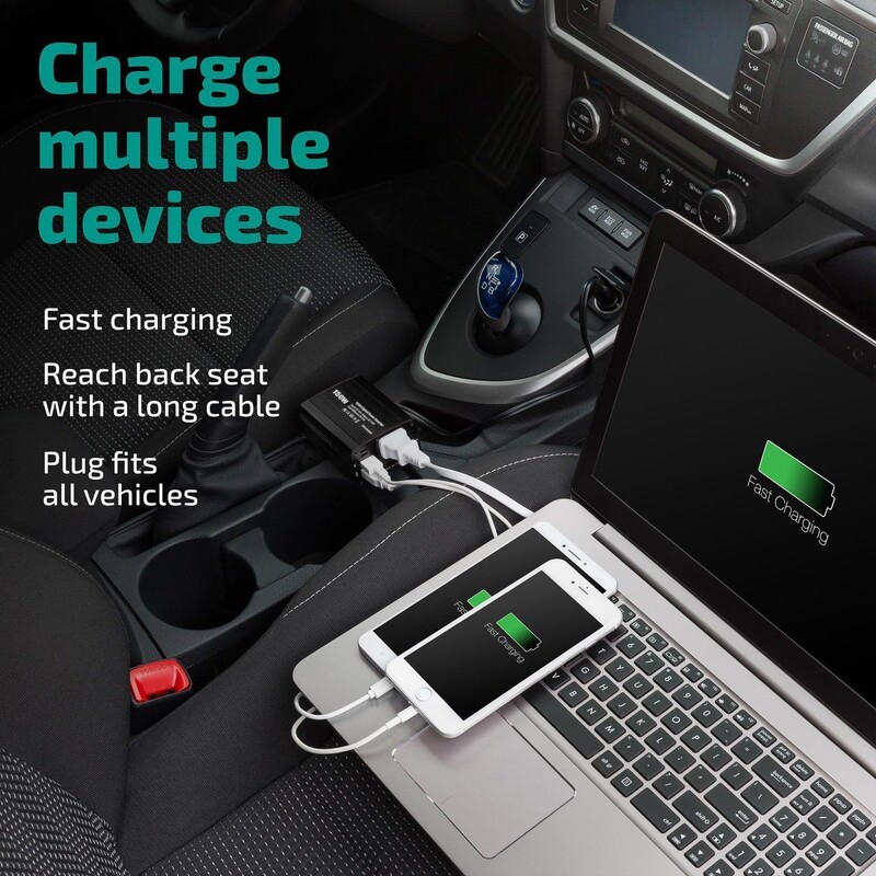 150W menič napätia - menič napätia z 12V DC na 110V/120V AC do auta so zásuvkami AC, USB portami, menič napätia do auta, nákladného auta, domácnosti