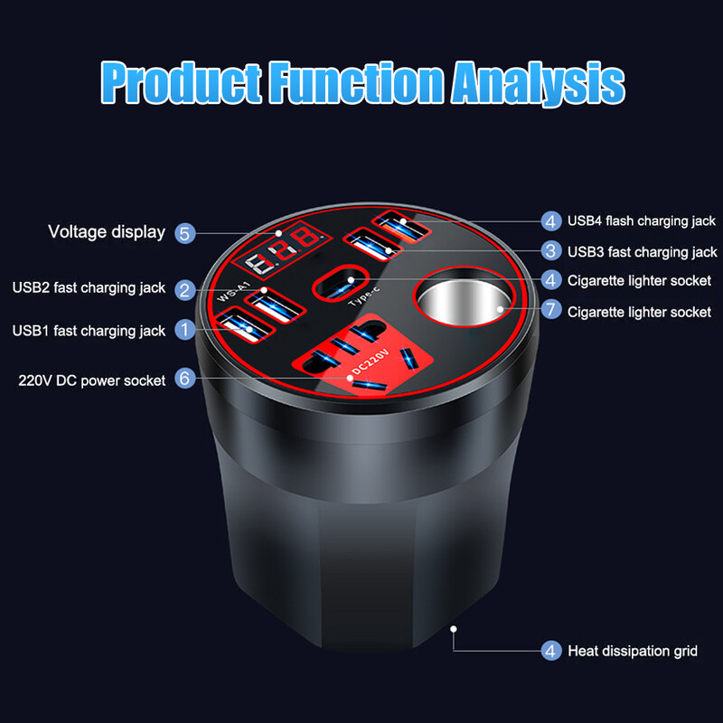 12V 24V na 220V menič napätia do auta 200W prevodník LED displej digitálny transformátor napätia autoelektronika