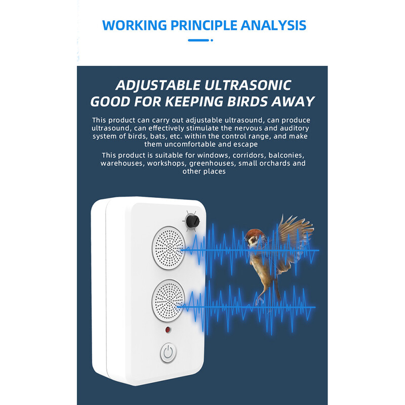 Ultrazvučni uređaj, USB punjiva baterija velikog kapaciteta, vanjski, podesivi tjerač ptica Dropshipping