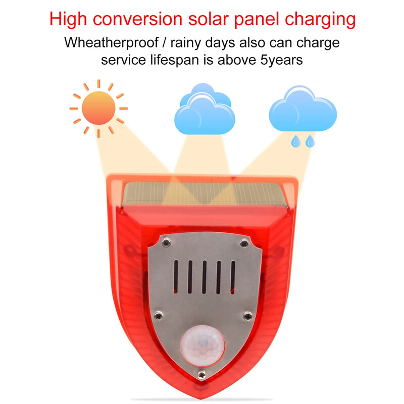 Слънчева стробоскопична светлина с PIR сензор за движение Аларма с времева индукция на човешкото тяло Инфрачервена алармена светлина против кражба Репелент за животни