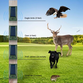 Ултразвуков електронен репелент за птици със слънчева енергия IP58 Водоустойчиво средство за възпиране на гълъби Силен LED мигащ вредител за контрол на двора