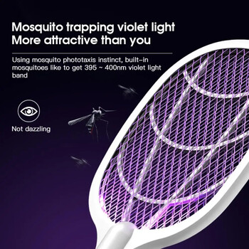 3 ΣΕ 1 Ηλεκτρικό κουνουπιερό Swatter Mosquito Killer 3500V USB Επαναφορτιζόμενη γωνία Ρυθμιζόμενη Electric Bug Zapper Fly Bat Swatter