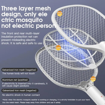 3 ΣΕ 1 Ηλεκτρικό κουνουπιερό Swatter Mosquito Killer 3500V USB Επαναφορτιζόμενη γωνία Ρυθμιζόμενη Electric Bug Zapper Fly Bat Swatter