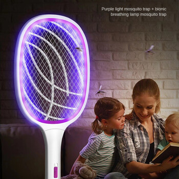 В 1 електрическа мухобойка с UV светлина Fly Zapper Racket Акумулаторна ракета против комари Anti Bug Zapper