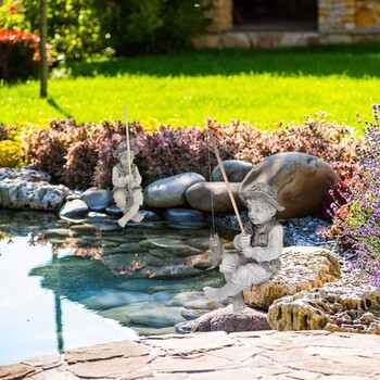 Άγαλμα κήπου Gone Fishing Boy Yard Ornaments Resin Fisherman Funny Lawn Sculpture Διακόσμηση σπιτιού Υποστήριξη Dropshipping