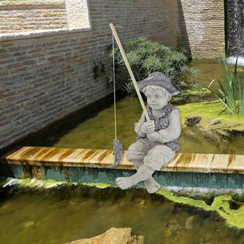 Άγαλμα κήπου Gone Fishing Boy Yard Ornaments Resin Fisherman Funny Lawn Sculpture Διακόσμηση σπιτιού Υποστήριξη Dropshipping