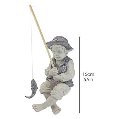 Άγαλμα κήπου Gone Fishing Boy Yard Ornaments Resin Fisherman Funny Lawn Sculpture Διακόσμηση σπιτιού Υποστήριξη Dropshipping