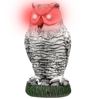 Owl Scare Συσκευές ελέγχου πουλιών Αδιάβροχο ψεύτικο σκιάχτρο κουκουβάγιας με μάτια που αναβοσβήνουν Τρομακτικό ήχο ρεαλιστικό άγαλμα κουκουβάγιας