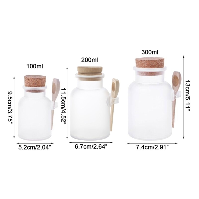 Бутилка със скраб за сол за вана с лъжица и запушалка Бутилка за многократна маска на прах D08D