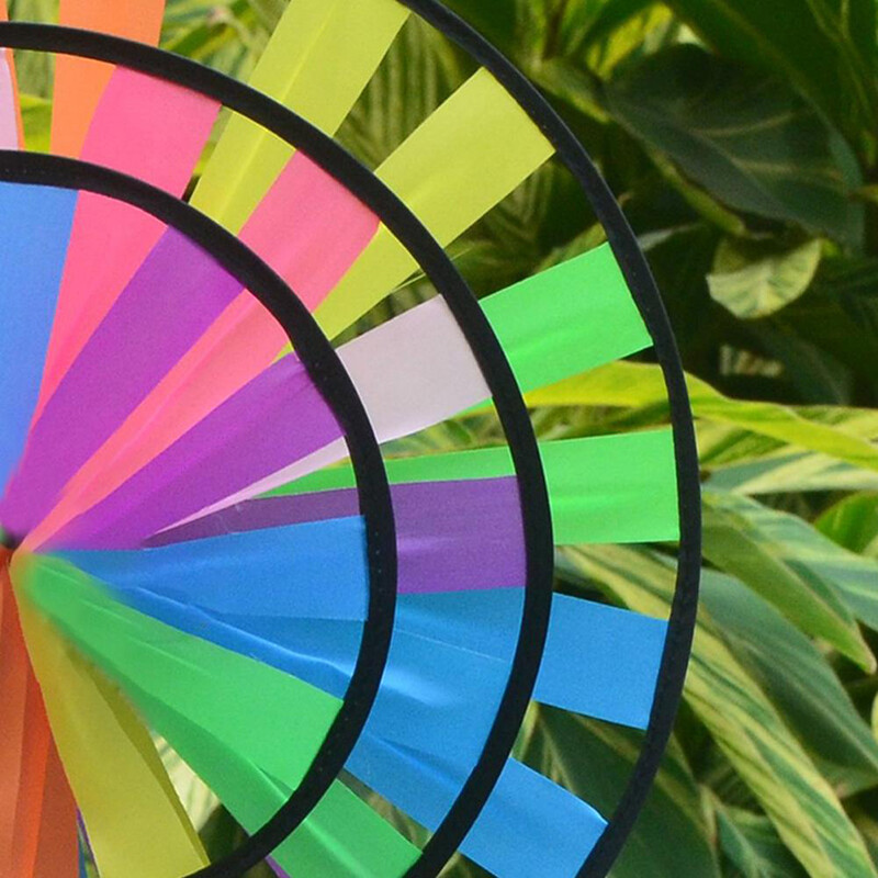 36 см трислойна дъгова цветна вятърна мелница Традиционна детска играчка Вятърна мелница от кръгъл плат Украса за къмпинг на открито