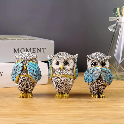 Charming Trio of No-Evil Owls - Σετ αγαλμάτων από ρητίνη 3 τμχ, Ιδανικό για μοντέρνα διακόσμηση σπιτιού και δωματίου