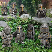 Knight Gnomes Garden Statue Guard Cross Templar Dwarf Guard Armor Samurai Miniature European Knight Resin Διακόσμηση κήπου
