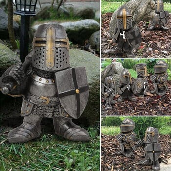 Knight Gnomes Garden Statue Guard Cross Templar Dwarf Guard Armor Samurai Miniature European Knight Resin Garden Decoration