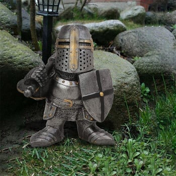 Knight Gnomes Garden Statue Guard Cross Templar Dwarf Guard Armor Samurai Miniature European Knight Resin Garden Decoration