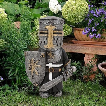 Knight Gnomes Garden Statue Guard Cross Templar Dwarf Guard Armor Samurai Miniature European Knight Resin Garden Decoration