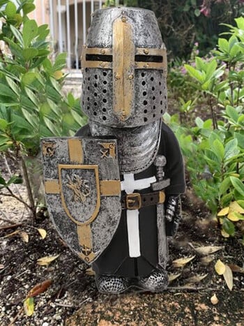 Knight Gnomes Garden Statue Guard Cross Templar Dwarf Guard Armor Samurai Miniature European Knight Resin Garden Decoration