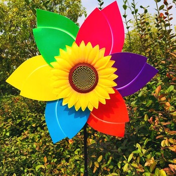 Ηλίανθος Ανεμόμυλος Pinwheel Πολύχρωμο Sunflower Wind Spinner Stake για γκαζόν Κάμπινγκ Διακόσμηση πικνίκ σπιτιού Κήπος Διακόσμηση αυλής