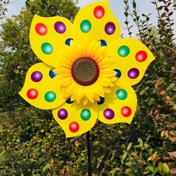 Ηλίανθος Ανεμόμυλος Pinwheel Πολύχρωμο Sunflower Wind Spinner Stake για γκαζόν Κάμπινγκ Διακόσμηση πικνίκ σπιτιού Κήπος Διακόσμηση αυλής