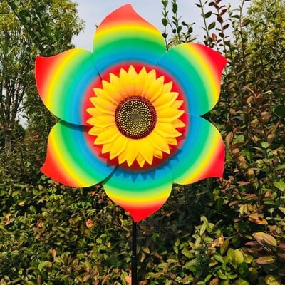 Ηλίανθος Ανεμόμυλος Pinwheel Πολύχρωμο Sunflower Wind Spinner Stake για γκαζόν Κάμπινγκ Διακόσμηση πικνίκ σπιτιού Κήπος Διακόσμηση αυλής