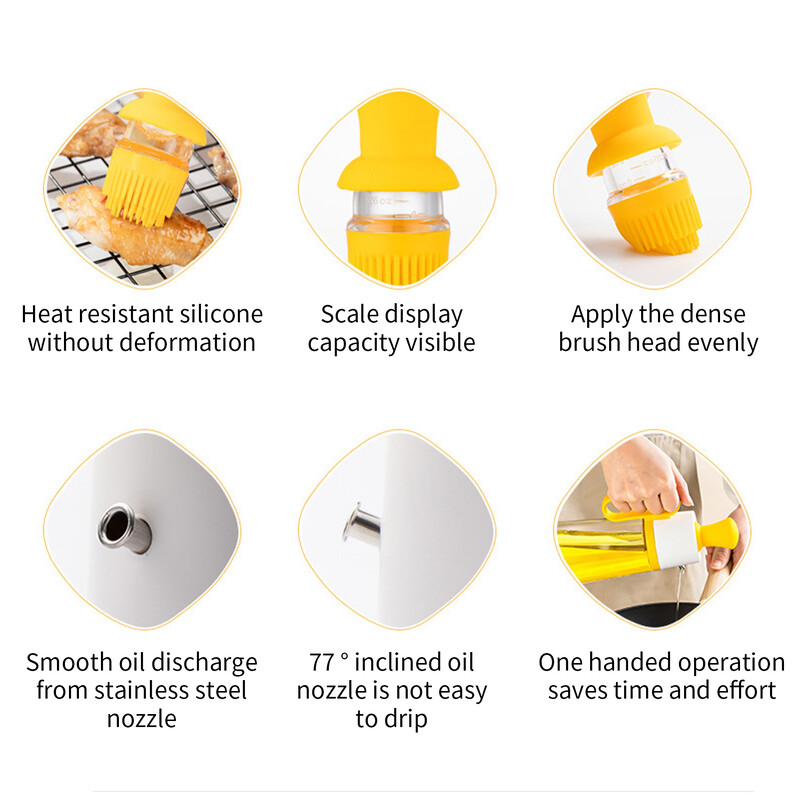 2 в 1 Дозатор за масло със силиконова четка Спрей за барбекю Стъклена бутилка Силиконова бутилка за готвене на барбекю Кухненски инструмент
