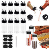 Dvigubos išleidimo angos plastikiniai prieskonių stiklainiai buteliukas su purtyklės dangteliais Etiketės Lipdukai Prieskonių indai žolelių milteliams pipirams