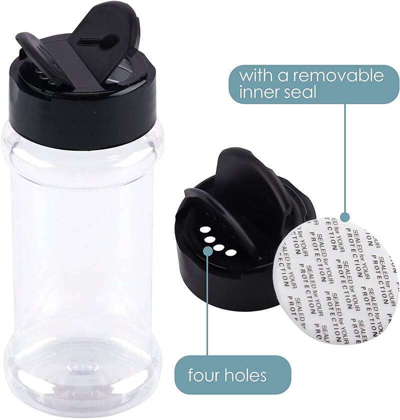 Dvigubos išleidimo angos plastikiniai prieskonių stiklainiai buteliukas su purtyklės dangteliais Etiketės Lipdukai Prieskonių indai žolelių milteliams pipirams