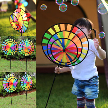 36cm Τριών στρώσεων Rainbow Πολύχρωμος Ανεμόμυλος Παραδοσιακό παιδικό παιχνίδι Κυκλικό ύφασμα Ανεμόμυλος Διακόσμηση υπαίθριου κάμπινγκ