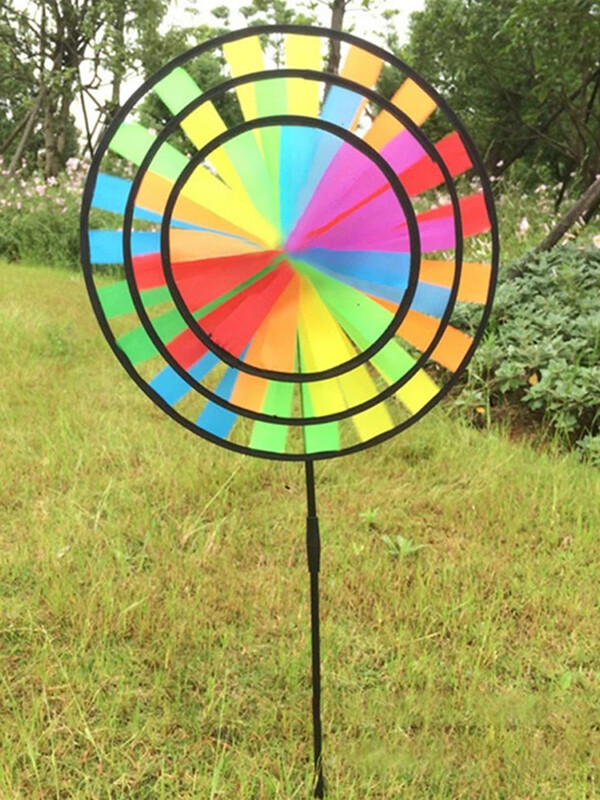 36 см трислойна дъгова цветна вятърна мелница Традиционна детска играчка Вятърна мелница от кръгъл плат Украса за къмпинг на открито