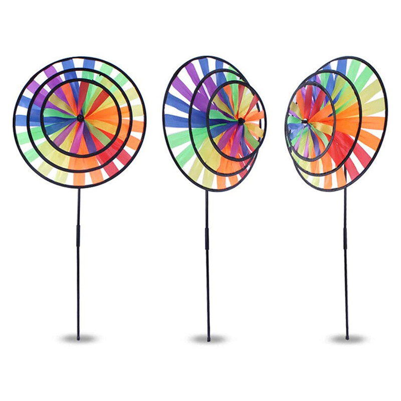 36 см трислойна дъгова цветна вятърна мелница Традиционна детска играчка Вятърна мелница от кръгъл плат Украса за къмпинг на открито