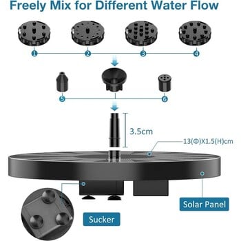 3,5 W дизайн на соларен фонтан с диск с 6 дюзи Фонтанна помпа за Направи си сам дизайн Водни пръски Мощен слънчев панел Декорация на открито