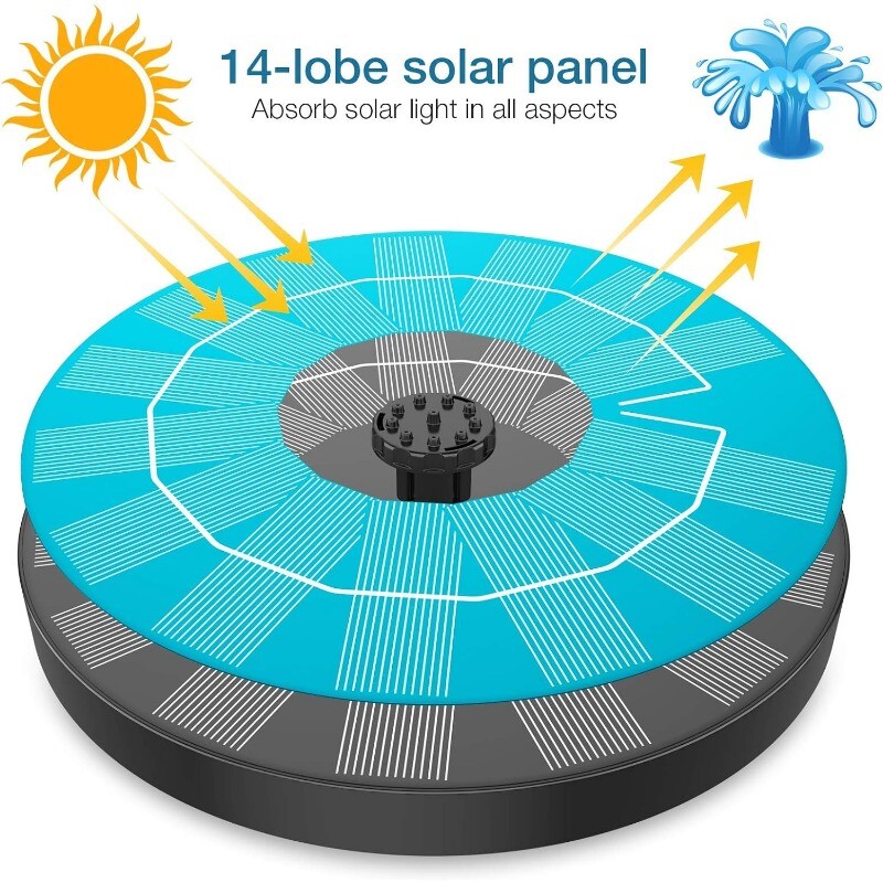 3,5 W дизайн на соларен фонтан с диск с 6 дюзи Фонтанна помпа за Направи си сам дизайн Водни пръски Мощен слънчев панел Декорация на открито